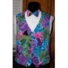Purple and Teal Tropical Vest and Bow Tie Set 